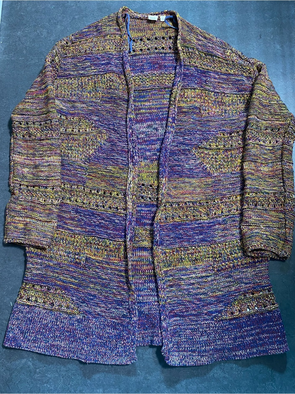 GAP chunky knit crochet coastal marled open weave boho cotton duster cardigan L